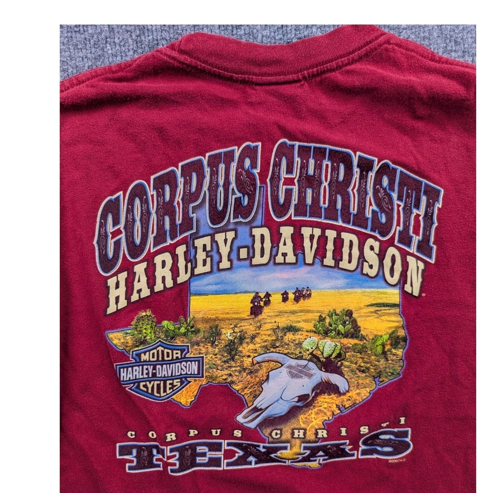 VTG Harley Davidson Long Sleeve Shirt Mens Medium Red Corpus Christi Texas Tee